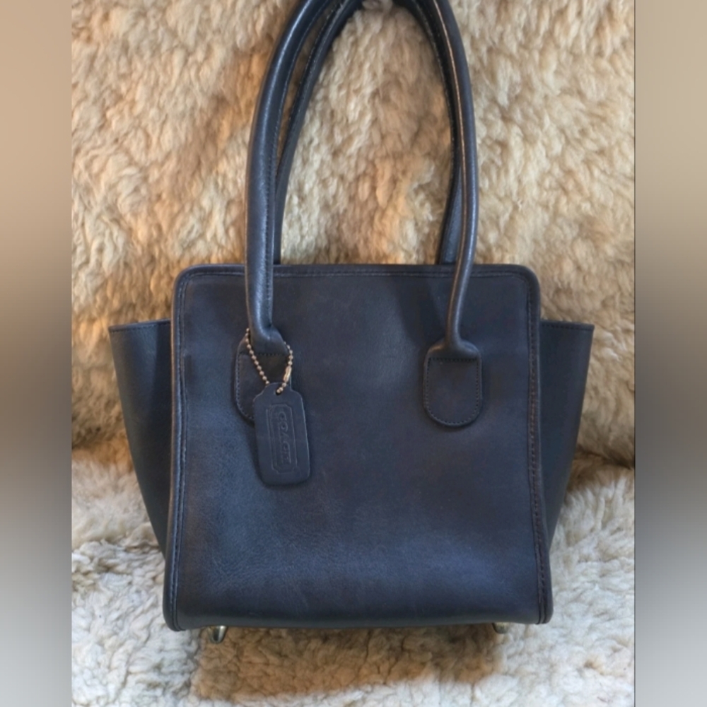 Vintage Coach Retro Dinky Shopping Bag In Black Leather